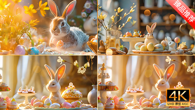 复活节彩蛋与兔子合集 庆祝复活节卡通动画