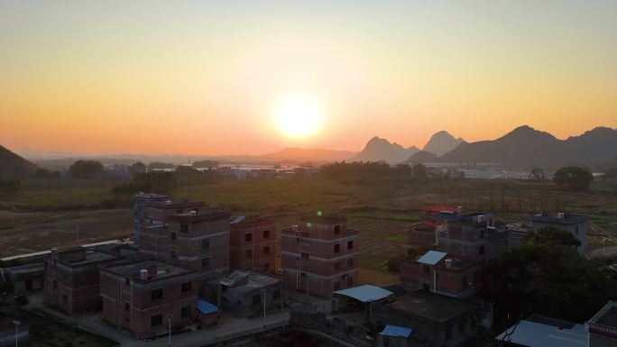 航拍日落延时 田园山峰