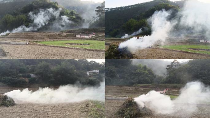 烟火春耕农民种地田间劳动田野烟火刀耕火种