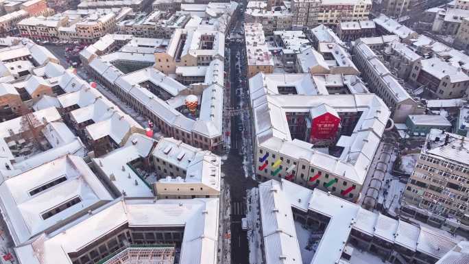 青岛雪景中山路里院老城区栈桥