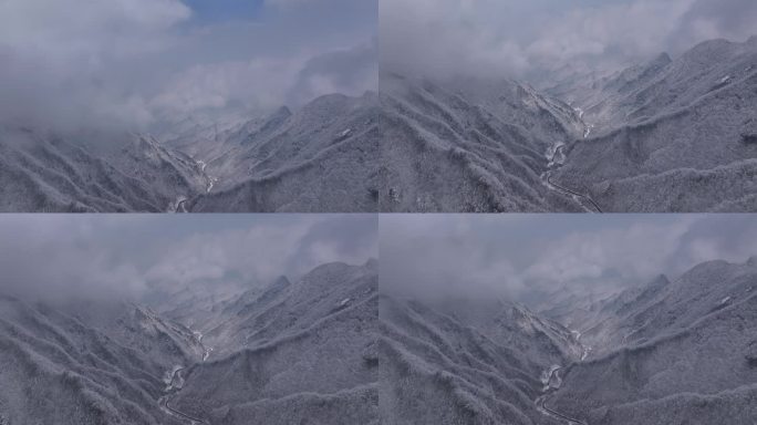 陕西西安秦岭山脉多云云海大气雪景雾凇江山