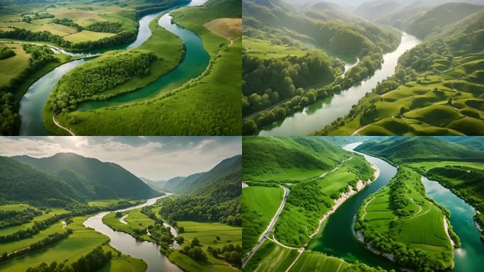 壮丽山河航拍祖国蜿蜒的河流及群山视频