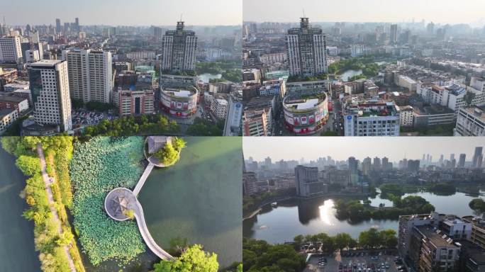 江西南昌八一公园航拍百花洲城市地标风景风