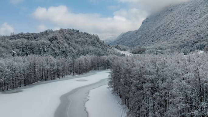 4K25P汉中龙池雪景环绕航拍延时