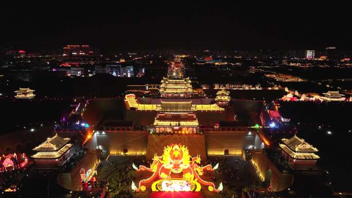 航拍山西大同古城夜景灯会