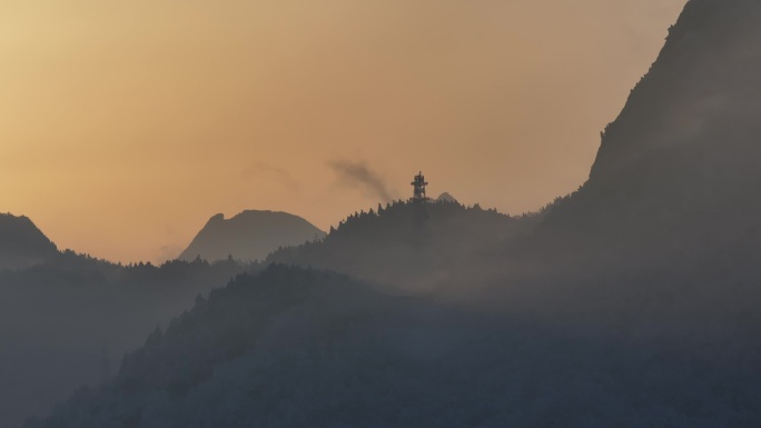 陕西西安秦岭山脉地标云海雪景航拍夕阳自然