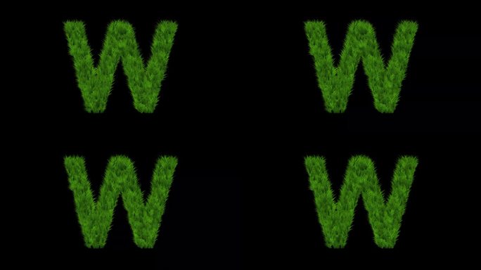 英文字母W与绿草效果在纯黑色背景
