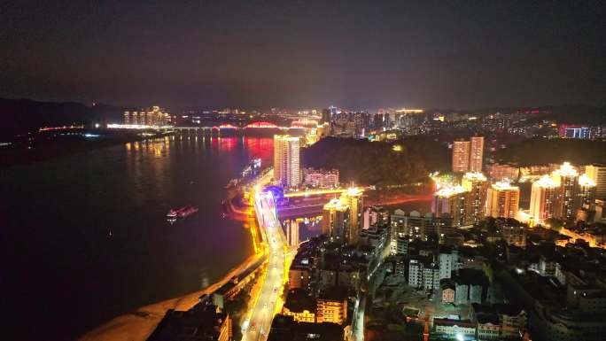 梧州河东城区夜景航拍视频素材