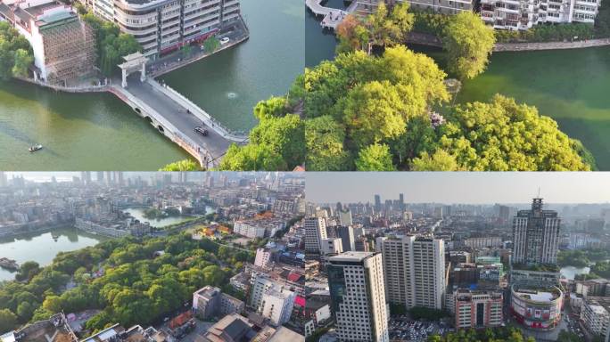 江西南昌东湖区八一公园航拍城市地标风景风