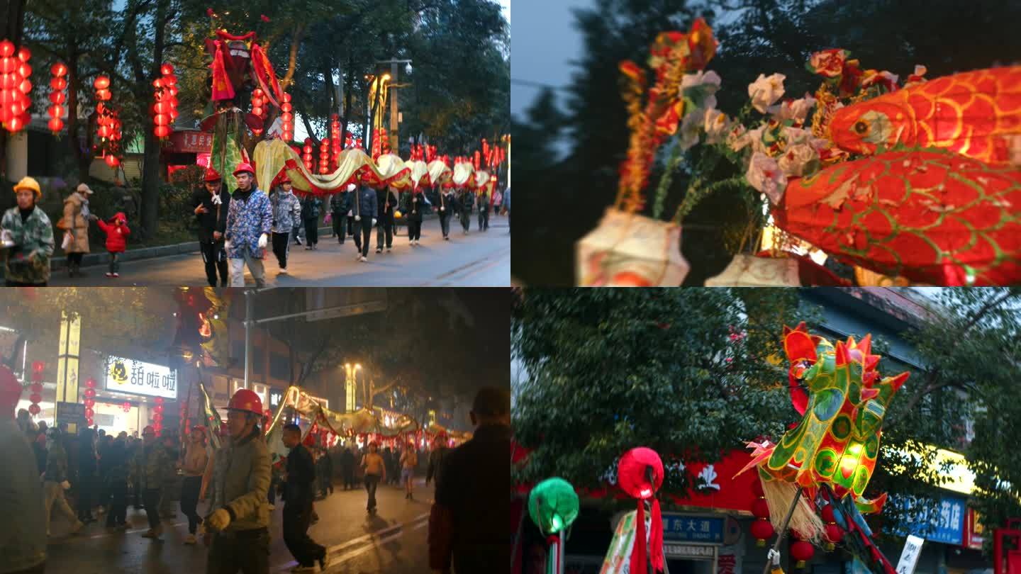 春节元宵节舞龙表演 热闹街道民俗文化传承