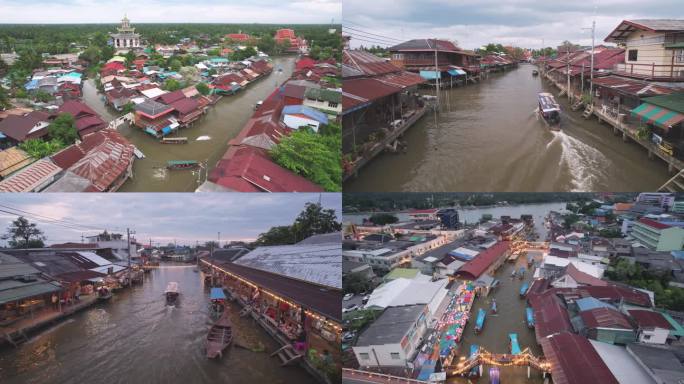 泰国安帕瓦水上市场航拍风光合集