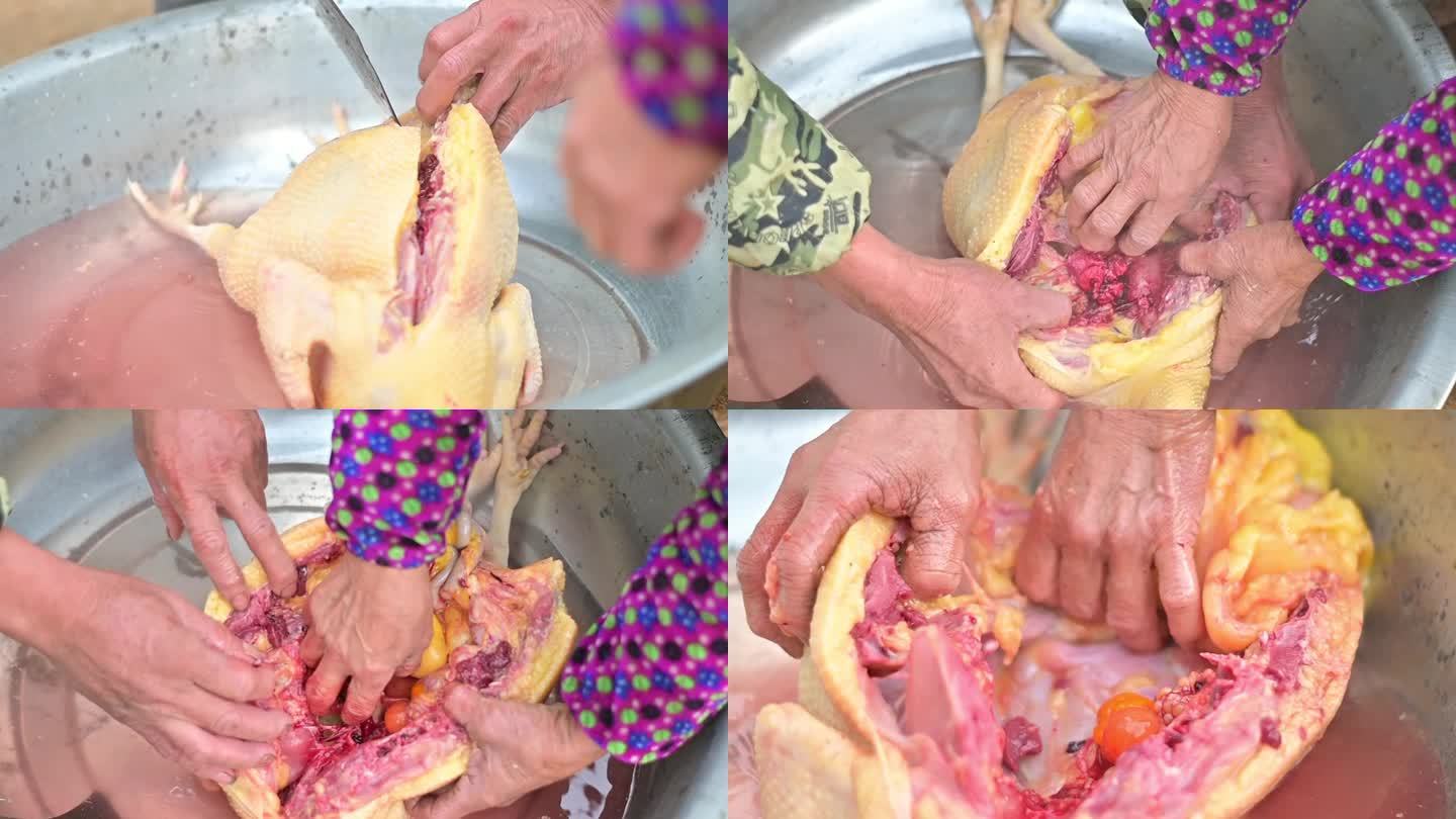 农村分割土鸡，分割内脏，传统手法