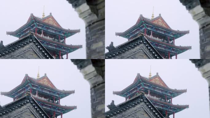 冬天雪中古建筑园林屋檐中国风冬季