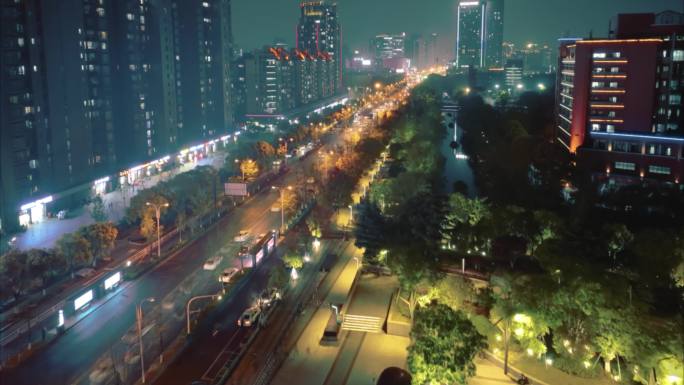 杭州钱塘新区文泽路夜晚夜景车流延时