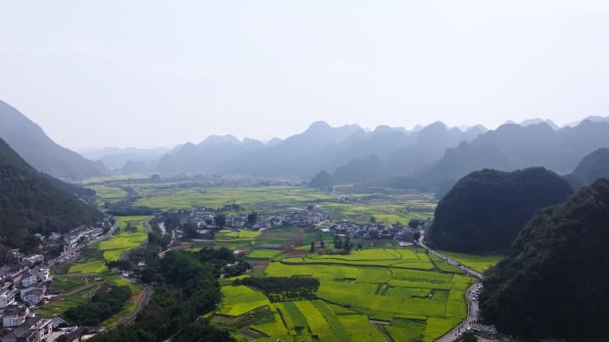 航拍贵州万峰林油菜花风光