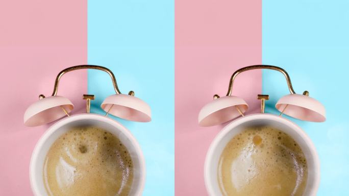 热咖啡复古粉色闹钟咖啡时间