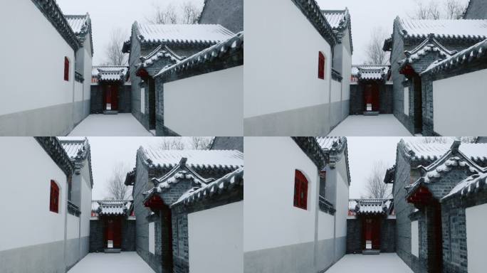 雪中传统建筑园林庭院巷子中国风