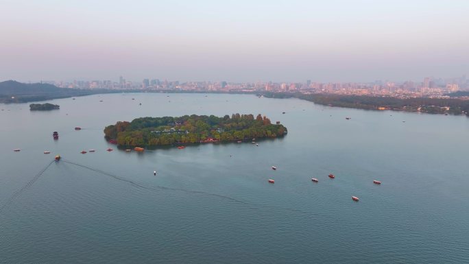 杭州西湖景区三潭印月小瀛洲风景航拍风景大