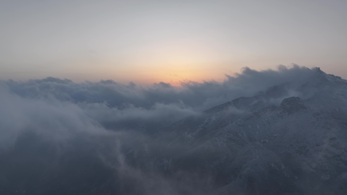 陕西西安秦岭山脉地标云海雪景航拍夕阳自然