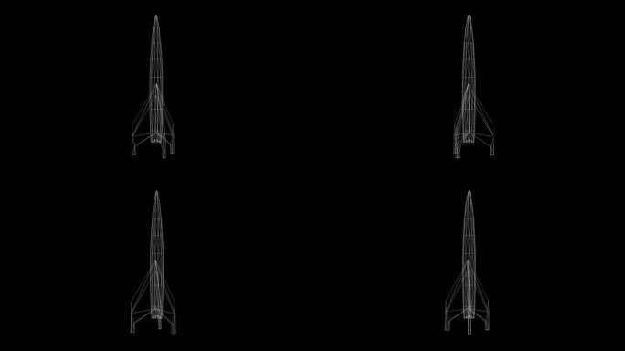 旋转三维线框火箭运动图形与纯黑色背景