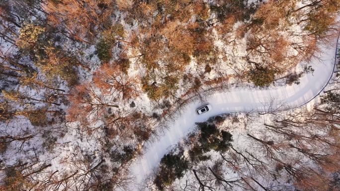 4K冬季下雪森林山路汽车行驶航拍【合集】