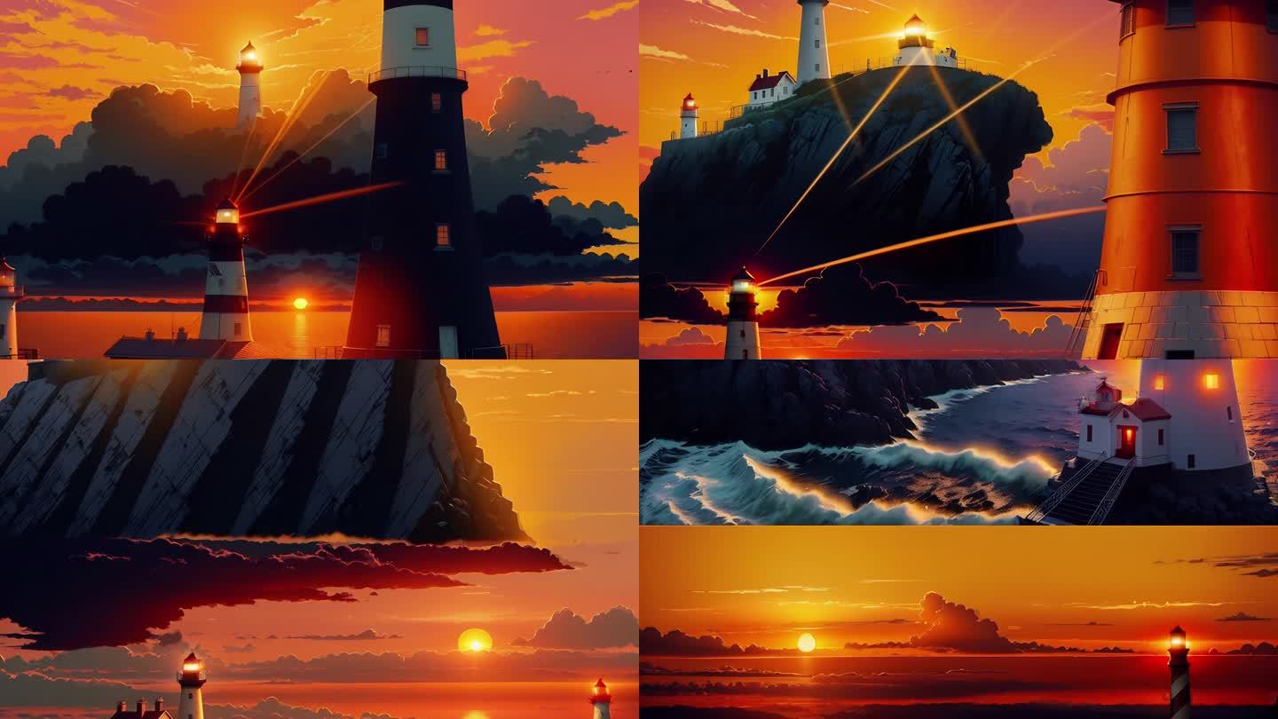 AI演绎夕阳下的轮船