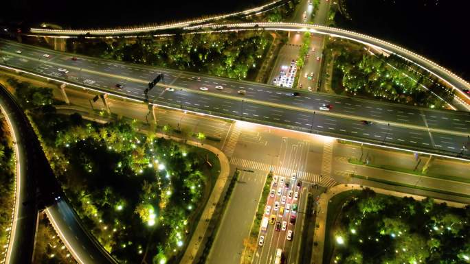 杭州萧山区市心路互通立交桥高架桥车流夜景