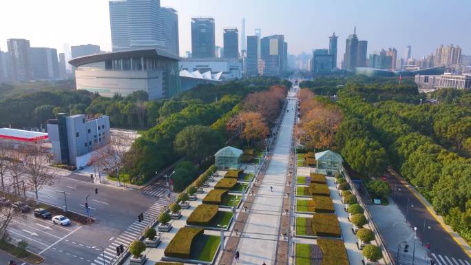 上海科技馆世纪广场航拍浦东新区城市地标建