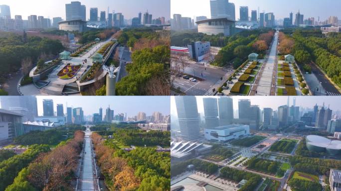 上海科技馆世纪广场航拍浦东新区城市地标建