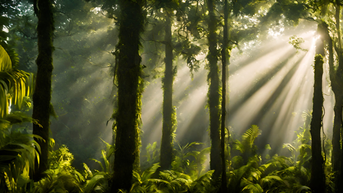 热带雨林 原始森林丁达尔光 青苔天然氧吧
