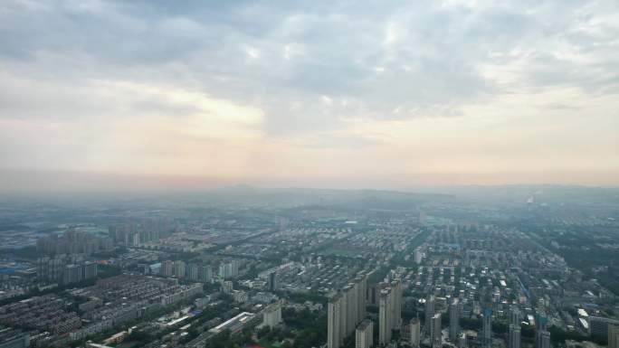 山东淄博城市清晨航拍