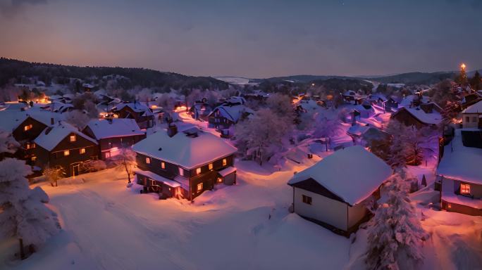 雪国夜曲：村庄在暮色中的温暖