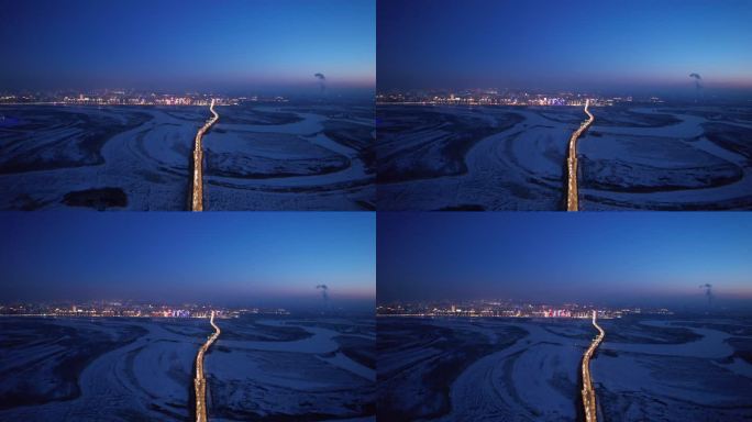 哈尔滨冰雪大世界阳明滩大桥夜景4K