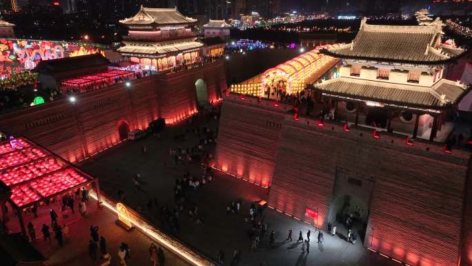 航拍山西大同古城夜景灯会