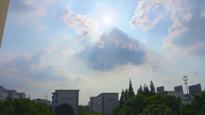 夏日蓝天云朵延时摄影风云变幻建筑略低