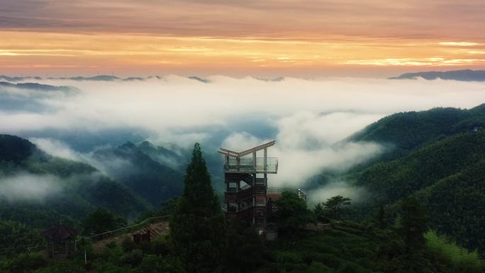 山村云海朝霞观景台大山美景美丽乡村