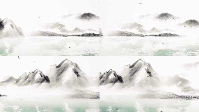 【4K】宽屏黑白水墨山水背景