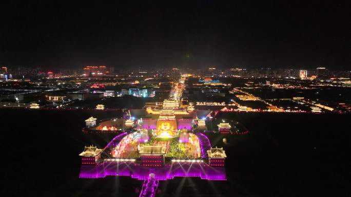 航拍山西大同古城夜景灯会