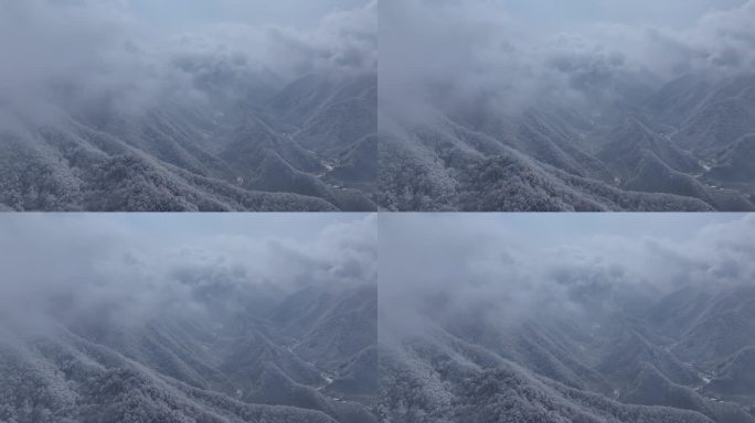 陕西西安秦岭山脉多云云海大气雪景雾凇江山