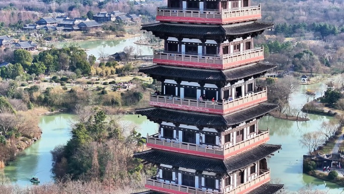 航拍瘦西湖风景区大明寺观音山园林寺庙