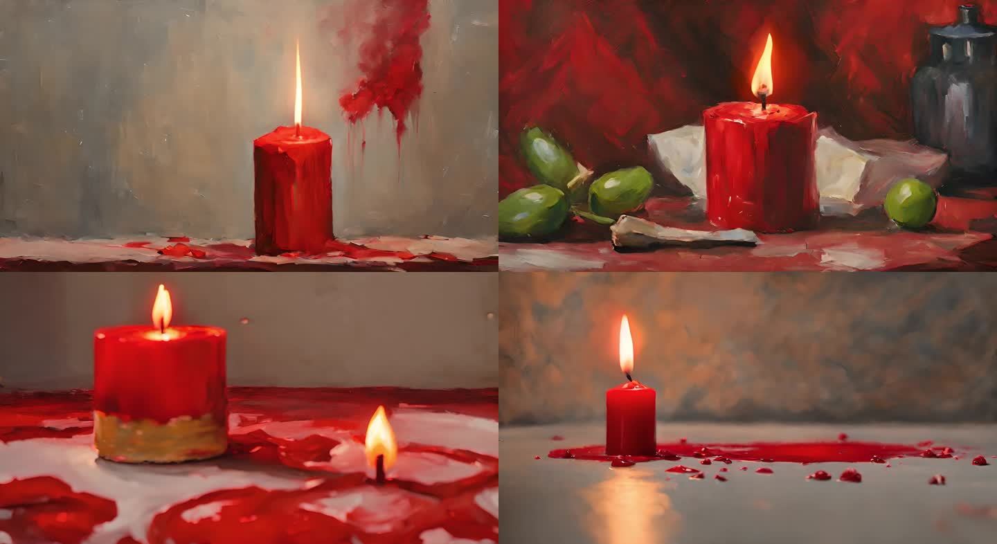 彩色油画风格蜡烛烛火
