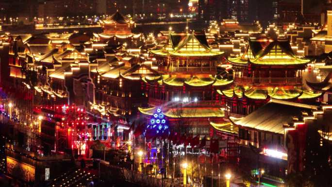 张家界大庸古城夜景航拍