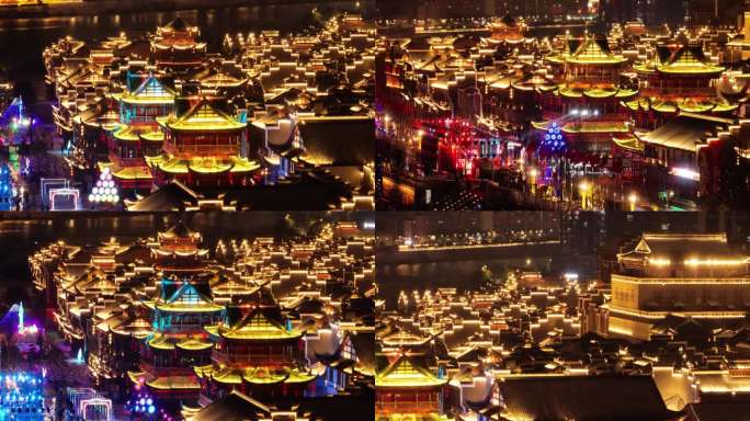 张家界大庸古城夜景航拍