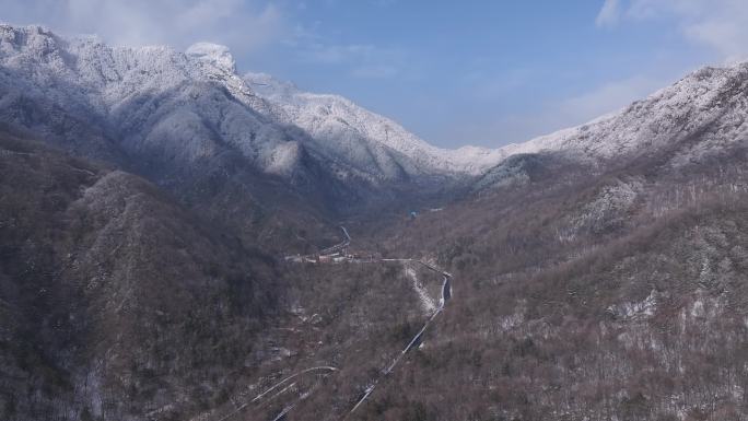 陕西西安秦岭山脉地标云海雪景航拍夕阳自然