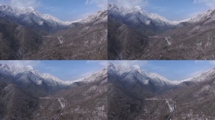 陕西西安秦岭山脉地标云海雪景航拍夕阳自然