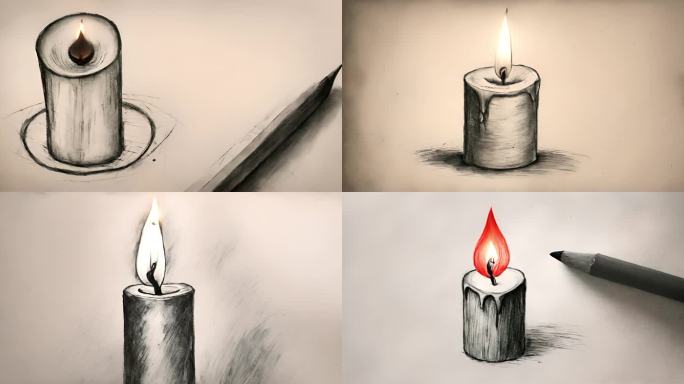 素描画燃烧的蜡烛烛火