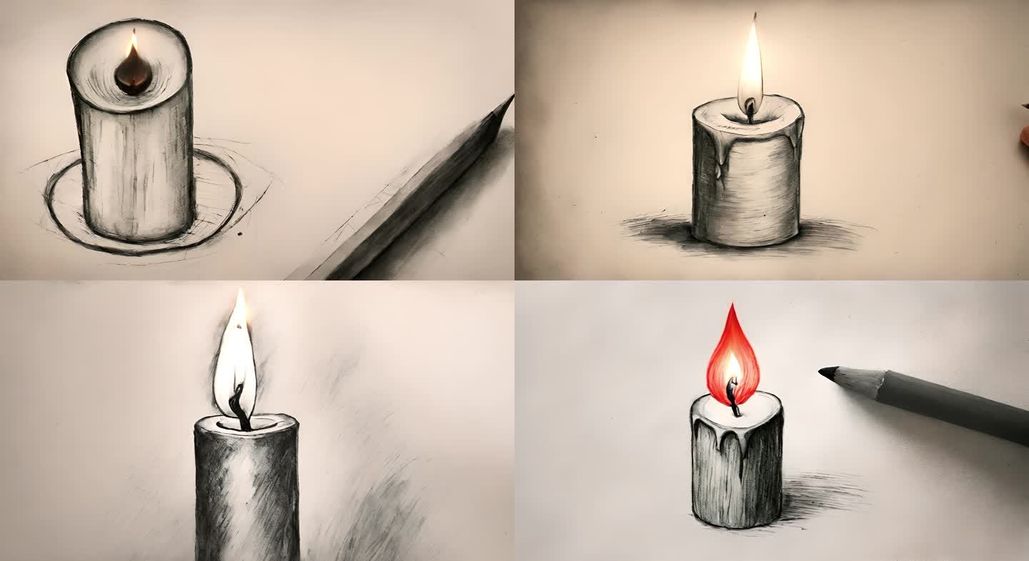 素描画燃烧的蜡烛烛火