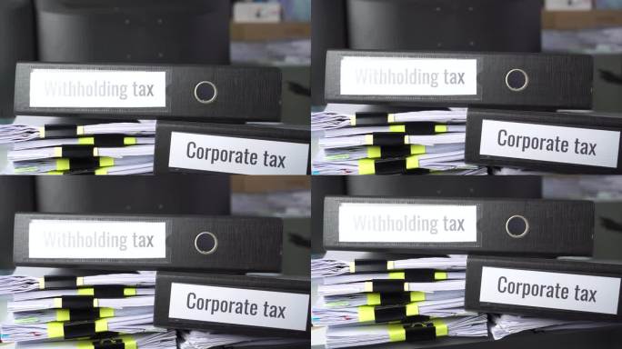 税务概念，预扣税资料夹，营业厅文件报告。保留税是由收入的支付者而不是收入的接受者向政府缴纳的所得税。