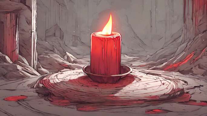 素描画红色蜡烛烛火