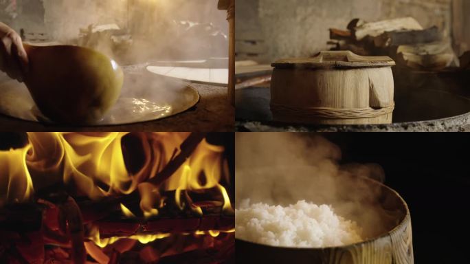 农村妇女烹饪米饭过程